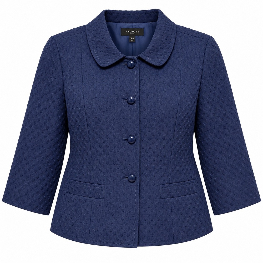Talots Old Money Preppy Blazer Womens 22W Dark Academia Office Textured Navy
